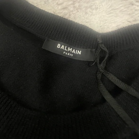 Balmain Logo Knit Crewneck Wool Sweater Sz XXL - Picture 6 of 8
